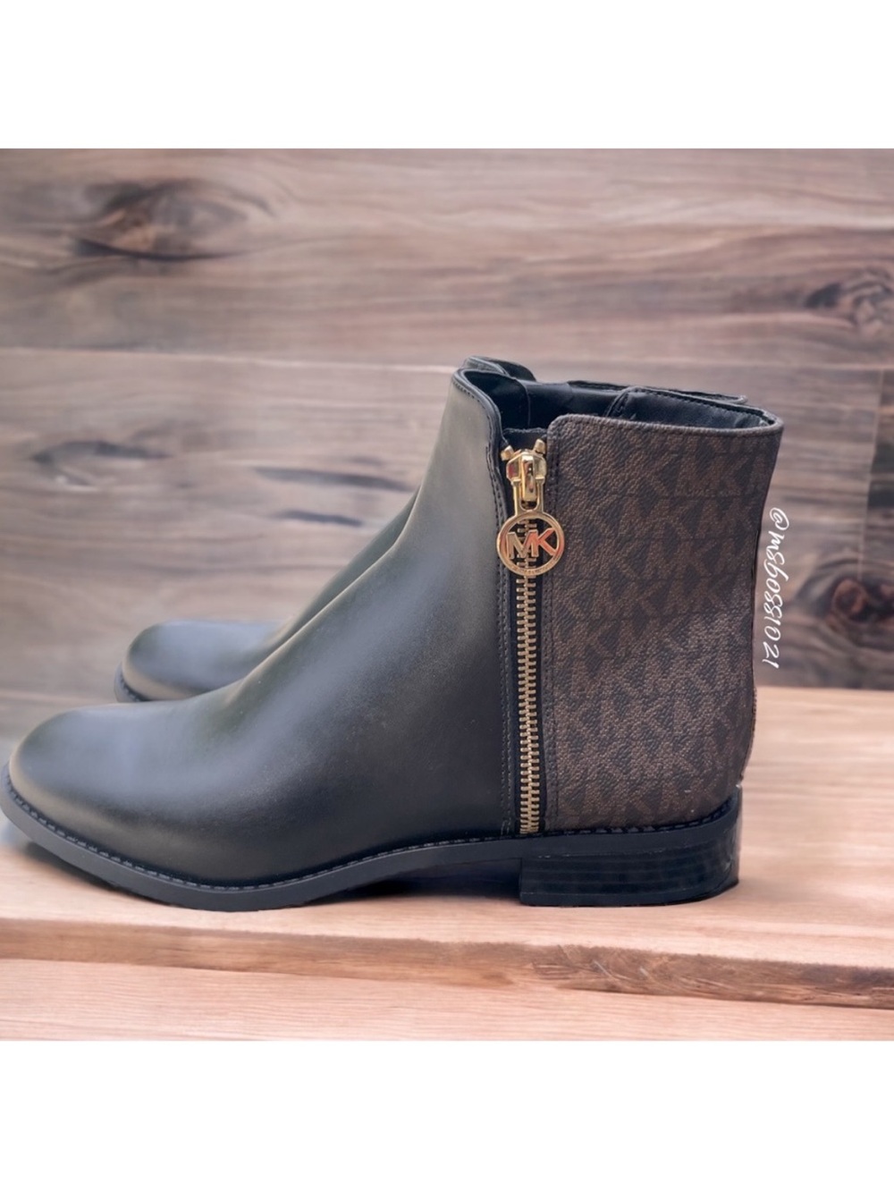 Michael Kors Leather & MK Logo Ankle Boots with Gold Hardware